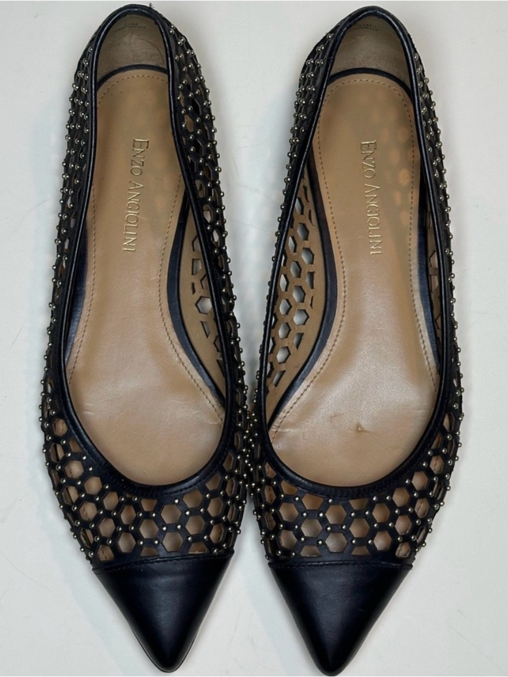 Enzo Angiolini Black Studded Cutout Pointed Toe Flats 8.5